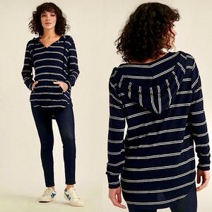 NWOT Lucky Striped Cloud Jersey Hooded Tunic Sweater Navy White XS